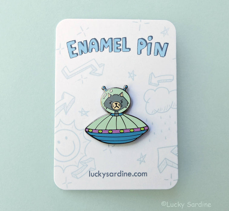 Cat Alien UFO, Feline Spaceship Spacecraft Enamel Pin - Art Department LLC