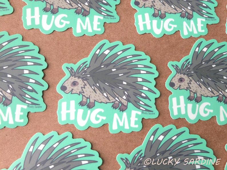 Porcupine Hug Me, Not A Hugger, Prickly Nope Vinyl Sticker - Art Department LLC