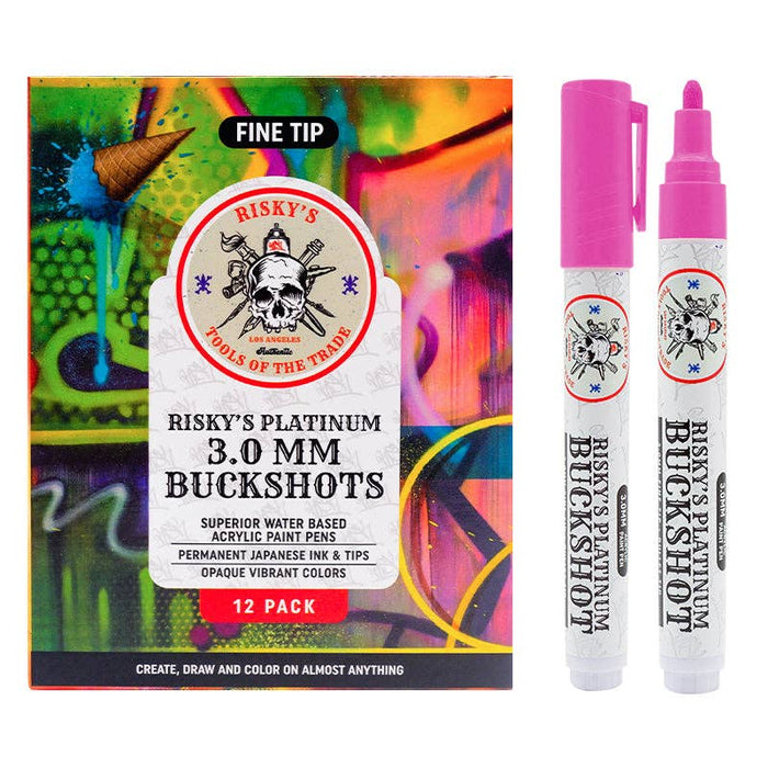 Risk Platinum 3mm Acrylic Paint Pens – 12 Pack – Assorted Colors