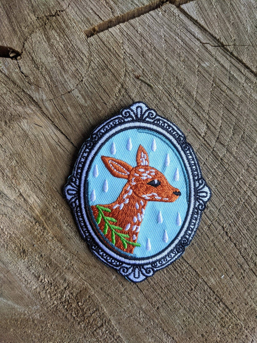 Iron-on patch | Deerest - oval deer 3.5" x 2.75" - Art Department LLC