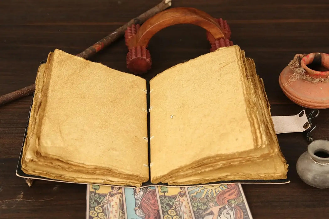 Leather Journal with Moon Print Cover, open