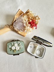 Floral Embroidered Rectangle Mini Jewelry Box With Mirror - Art Department LLC