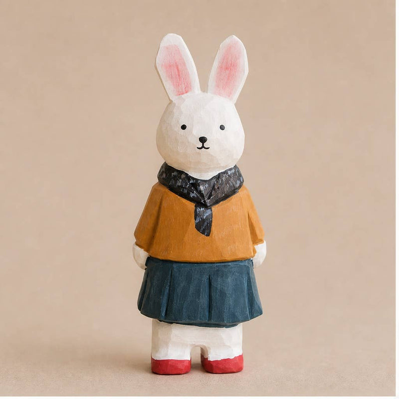Artisanal Hand-Carved Bunny Wood Figurine - Art Department LLC