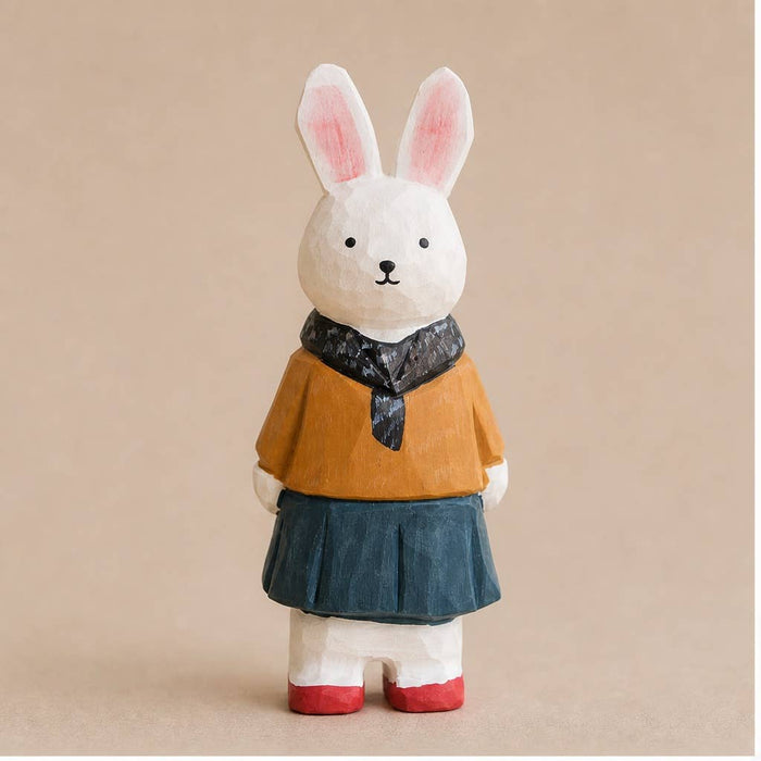 Artisanal Hand-Carved Bunny Wood Figurine
