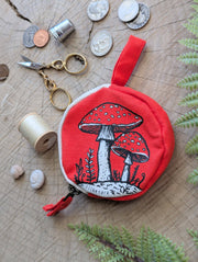 Coin pouch | mushroom - red zipper bag with waterproof lining - Art Department LLC