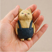 Hand-Carved & Painted Wood Cat Figurine - Art Department LLC