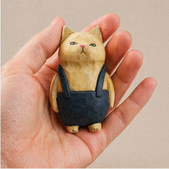 Hand-Carved & Painted Wood Cat Figurine