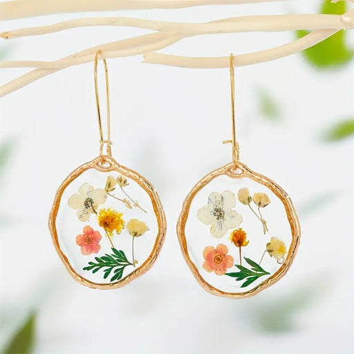 Dried Flower Round Transparent Dangle Earrings