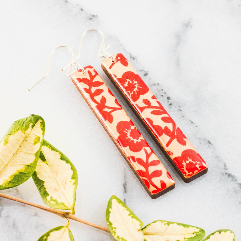 Graphic Red Floral Bar Earrings - Art Department LLC
