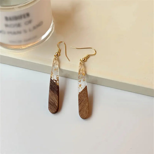 Natural Wood and Resin Drop Earrings