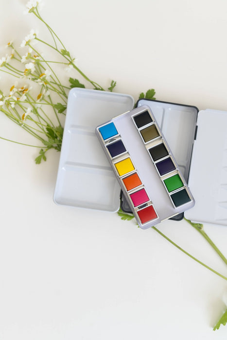 12 Color Mini - Travel Watercolor Paint Palette - Art Department LLC