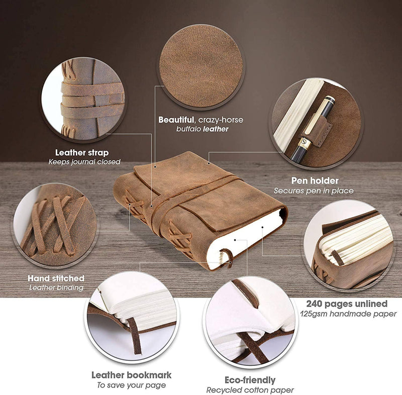 Rustic Handmade Leather Bound Journal (8x6") - Art Department LLC