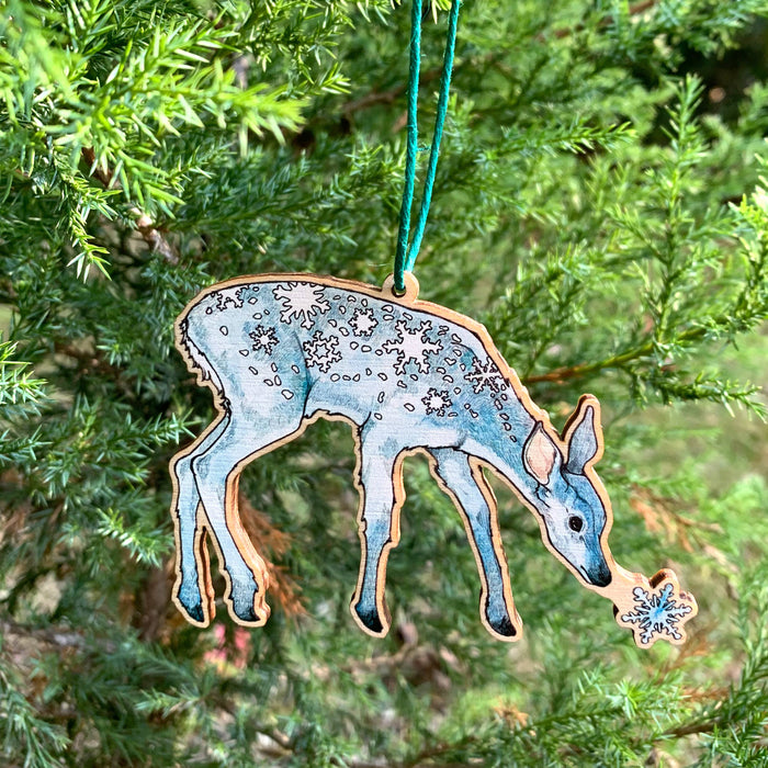 Snow Deer - 3.5" Wooden Ornament