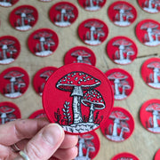 Iron-on patch | fly agaric mushroom - 2.5" round red - Art Department LLC