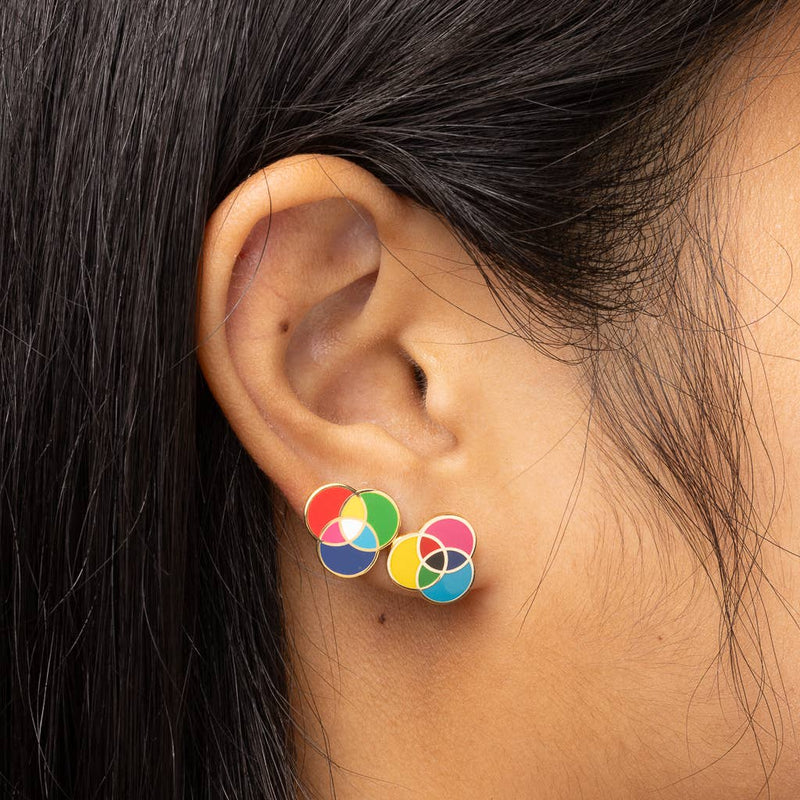 RGB and CMYK Earrings - Gold Statement Studs - Art Department LLC