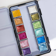 12 Color Travel Metallic Watercolor Paint Palette - Art Department LLC