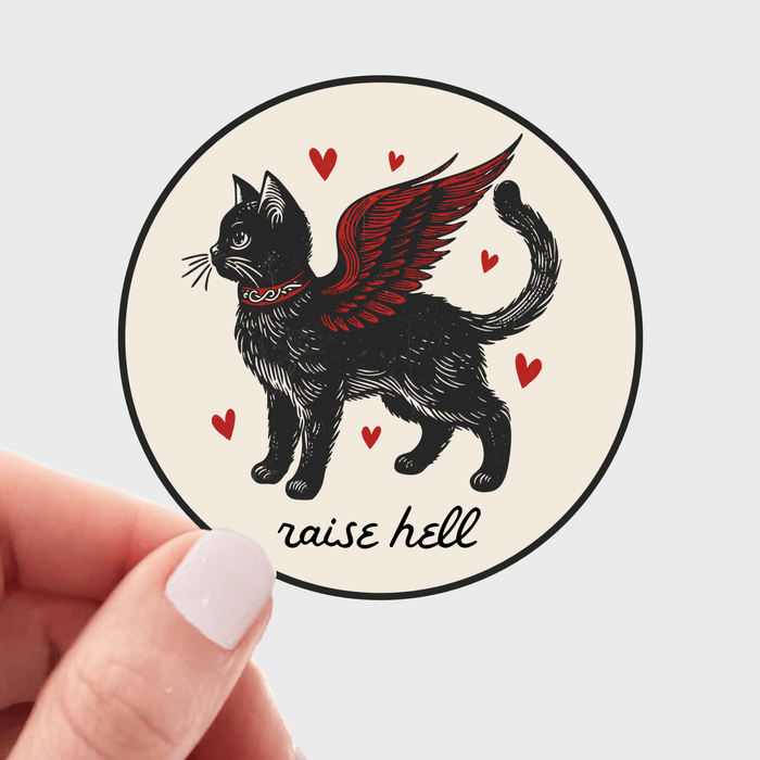 Raise Hell Black Cat Sticker - Art Department LLC