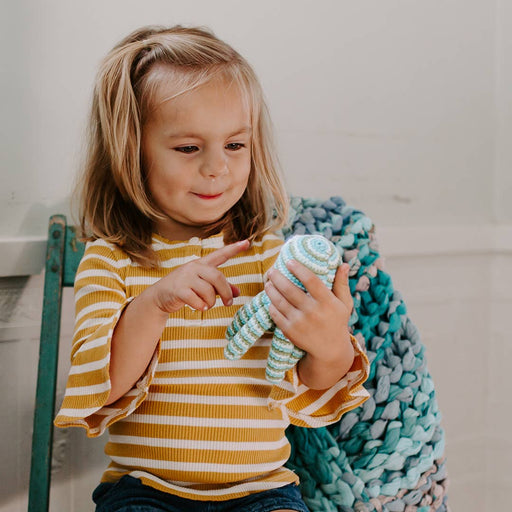 Handcrafted Green Octopus Baby Rattle – Organic Cotton Toy - Art Department LLC