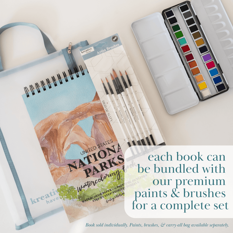 National Parks Watercoloring Book - Outlines w/Video Tutorials - Art Department LLC