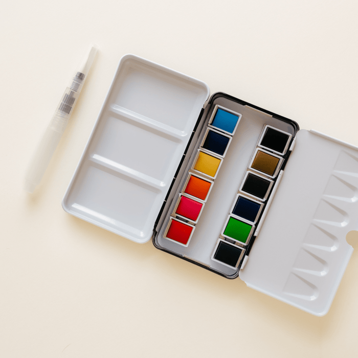 12 Color Mini - Travel Watercolor Paint Palette - Art Department LLC