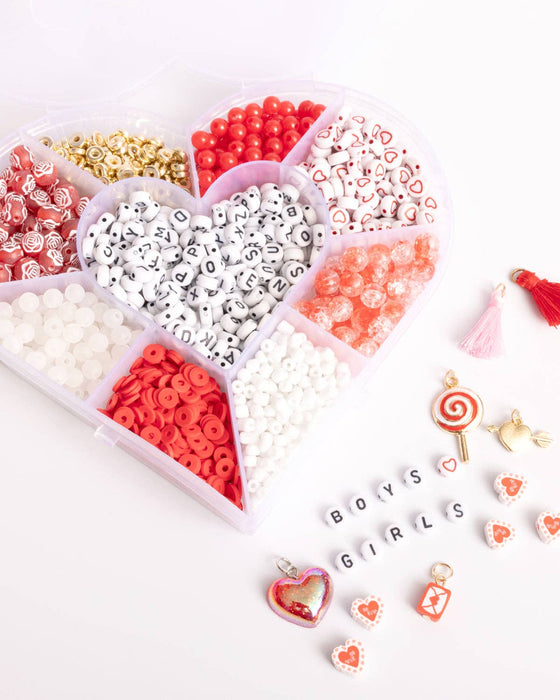 Love Letters Heart Shaped Box Red and White DIY Letter Bead Kit - Art Department LLC