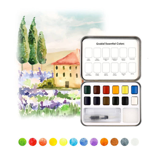 Watercolor Pocket Set With Brush - 12 Essential Colors - Art Department LLC