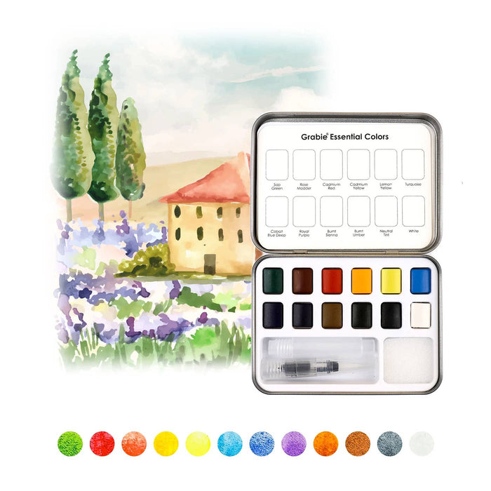 Watercolor Pocket Set With Brush - 12 Essential Colors - Art Department LLC