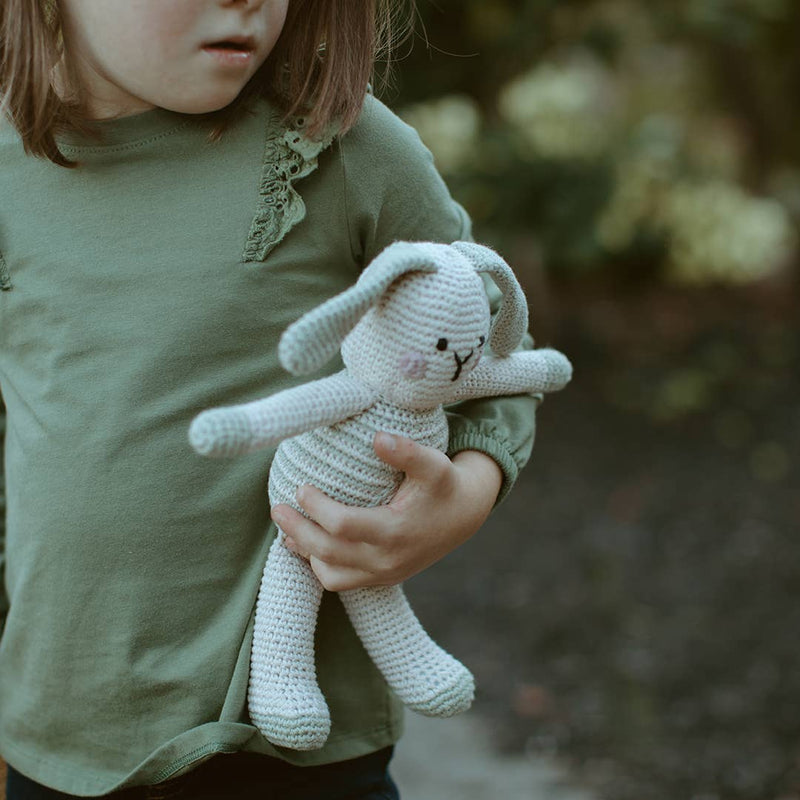 Organic Bunny Baby Rattle – Cream with Teal Belly Spot - Art Department LLC