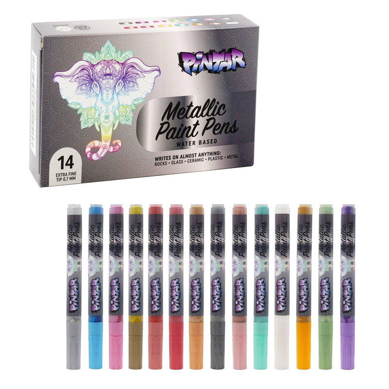 PINTAR Metallic Paint Pens - 14 Pack, 0.7MM Fine Tip - Art Department LLC