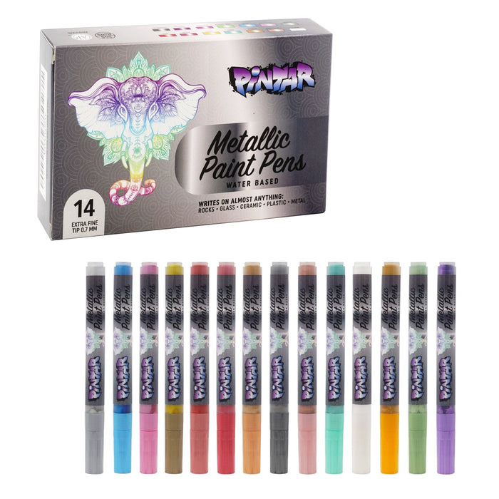 PINTAR Metallic Paint Pens - 14 Pack, 0.7MM Fine Tip - Art Department LLC