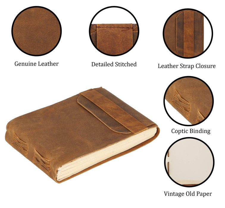 Rustic Brown Leather Journal with Handmade White Paper - Art Department LLC