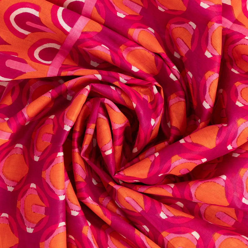 Lightweight Cotton Scarf - Pink/Orange, Retro Geometric - Art Department LLC