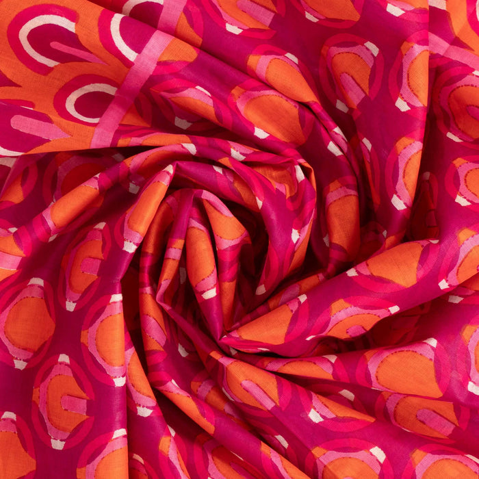 Lightweight Cotton Scarf - Pink/Orange, Retro Geometric - Art Department LLC