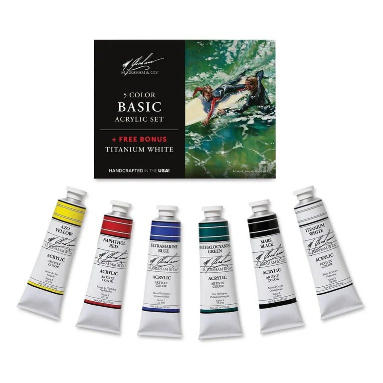 M Graham Basic 5 Color Acrylic Set Plus Free Bonus Titanium White - Art Department LLC