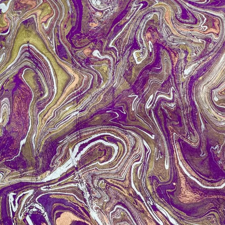 Purple Marbled Paper with Flecks of Gold and Silver - Art Department LLC