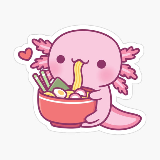 Axolotl Loves Eating Ramen Noodles Sticker