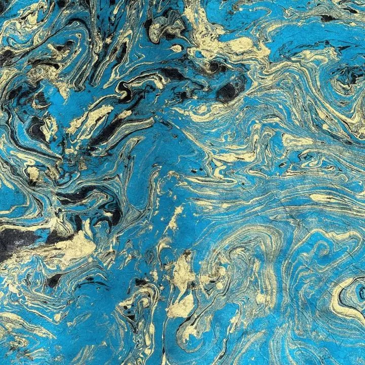 Teal Marbled Paper with Flecks of Gold and Silver - Art Department LLC