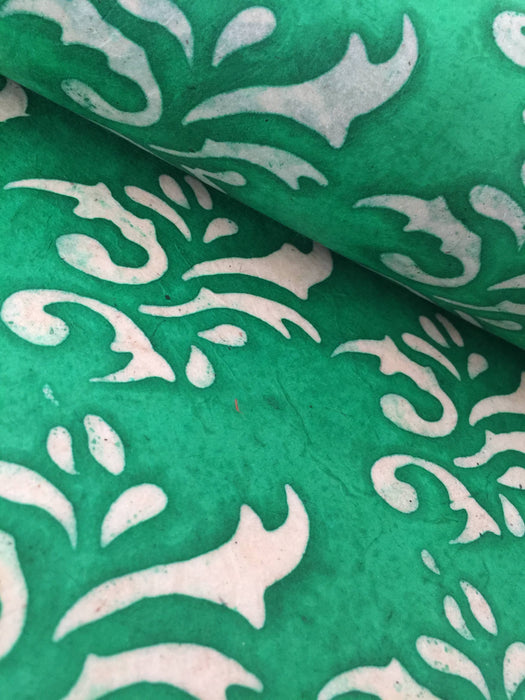 Handprinted Batik Paper Green Leaf Design