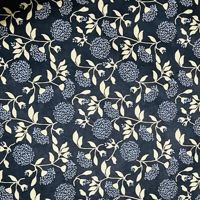 Vintage Flower & Leaf, Gold & White on Black Paper - Art Department LLC