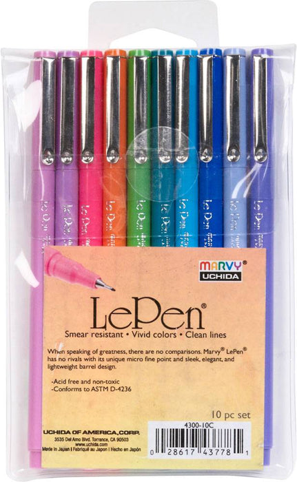 Marvy, Uchida, Le Pen, LePen, Felt Tip Pens, Dark Color, Medium Point,  .3mm,10 Count