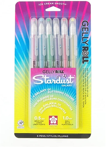 Gelly Roll Stardust Gel Pen Sets, Galaxy Set - Golden, Lime, Purple, Red, Rose, Sky - Peggable | Sakura