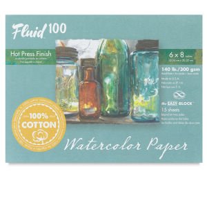 Fluid 100 Hot Press Watercolor Paper Easy - Block 15 Sheets - Art Department LLC