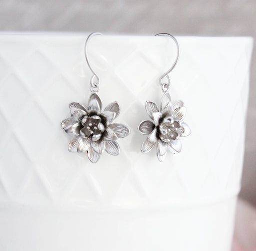 Lotus Flower Earrings - Silver