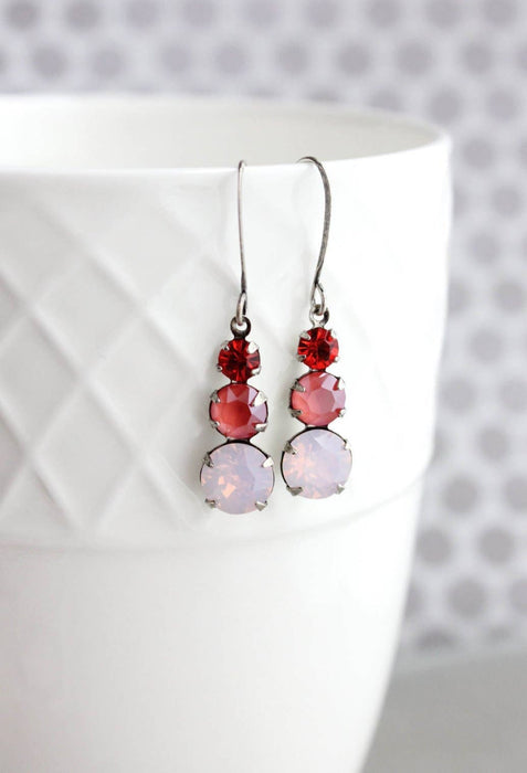 Pink Opal and Red Glass Earrings - Vintage glass | A Pocket of Posies