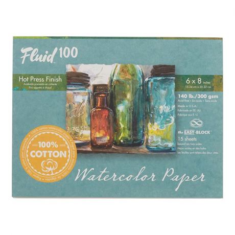 Fluid 100 Hot Press Watercolor Paper Easy - Block 15 Sheets - Art Department LLC