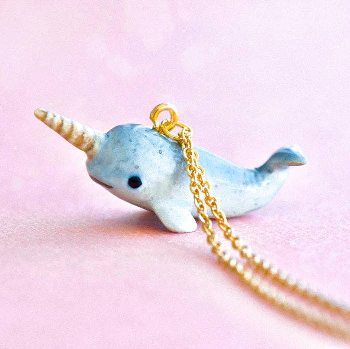 Hand-painted Porcelain Necklace Narwhal