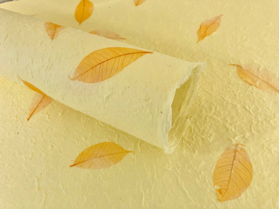 Yellow Leaf Handmade Mulberry Leaf Paper, natural paper, textured paper