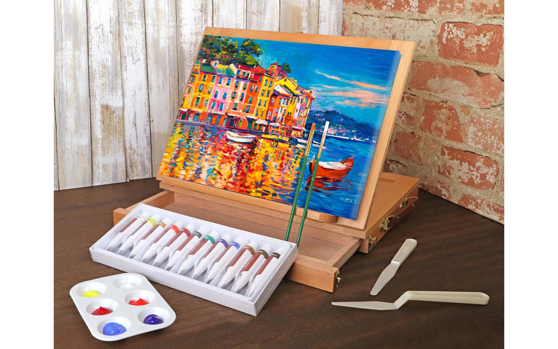 Acrylic Paint Set With Wood Box Easel