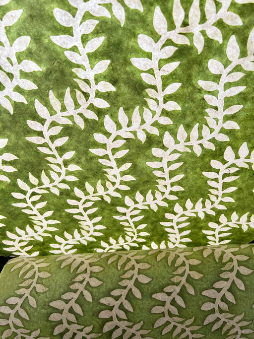 Batik Handpainted Decorative Paper, Olive Green Leaf Vine