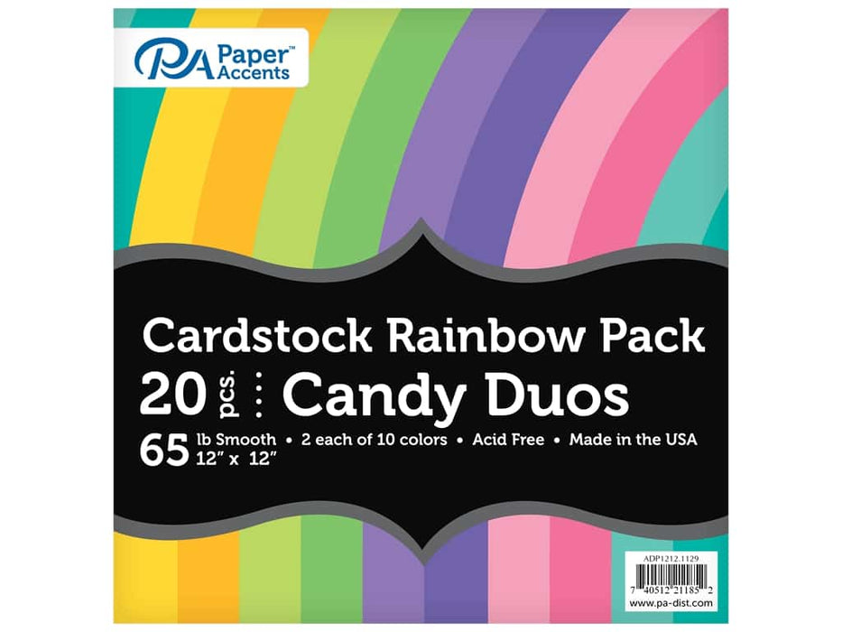 Paper Accents Cardstock Variety Pack 12x12" Rainbow 65lb Candy Duo 20pc | Paper Accents